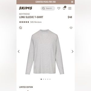 Skims Boyfriend Long Sleeve Tee - M - Brand New in bag. Light Heather Grey.